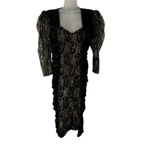 VTG Mayvens of California Dress Womens‎ 14 Black Gold Bodycon Medieval Gothic